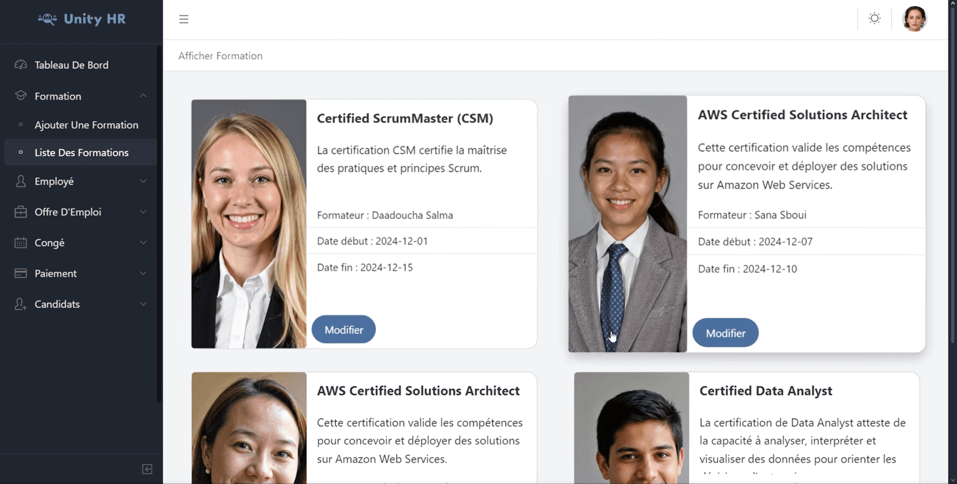 UnityHR employee and human resources management dashboard